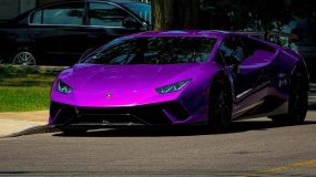 A purple car with tinted windows